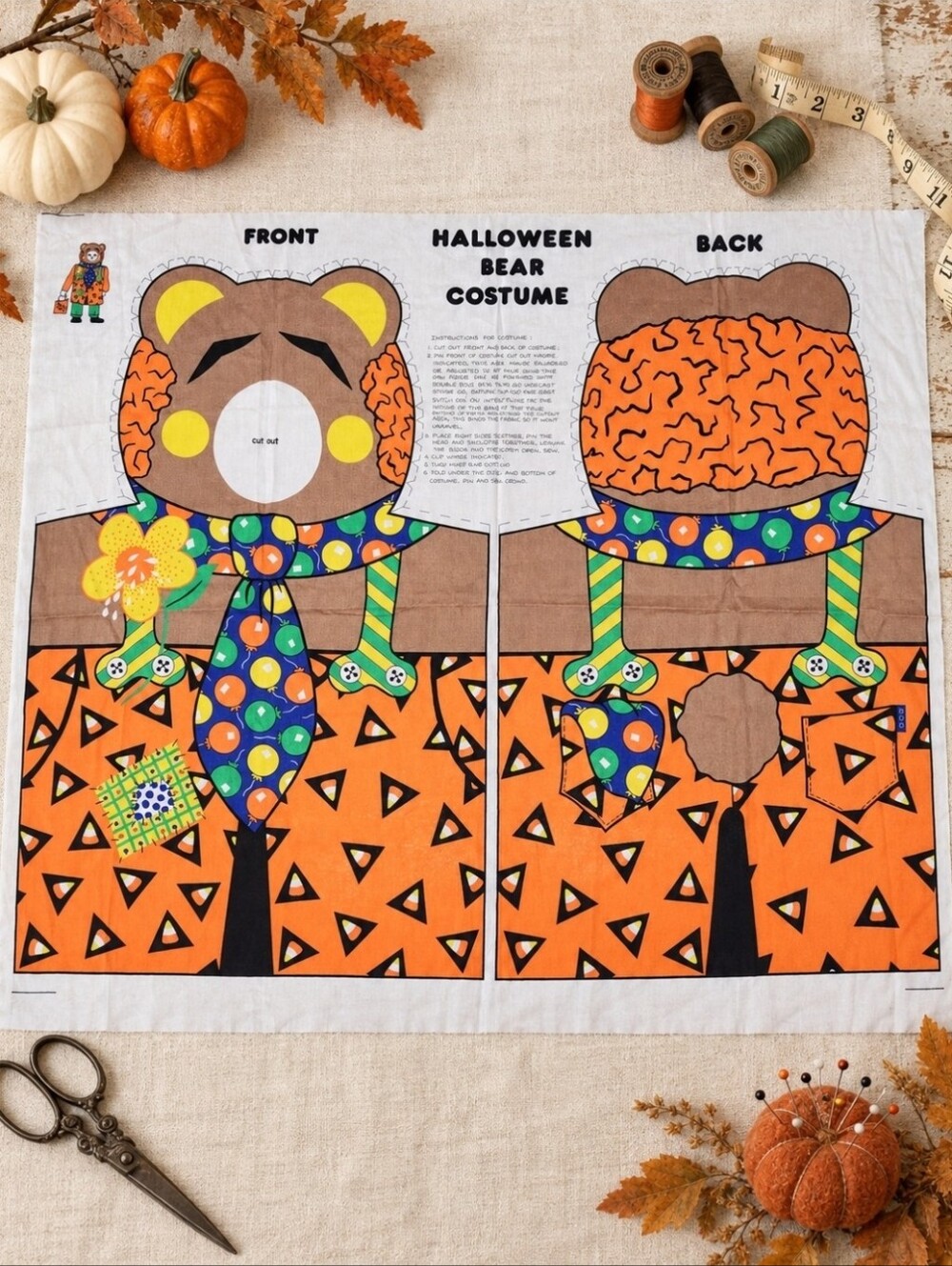 Vintage Halloween Bear Costume Cut Sew Fabric Panel Retro Uncut Sewing